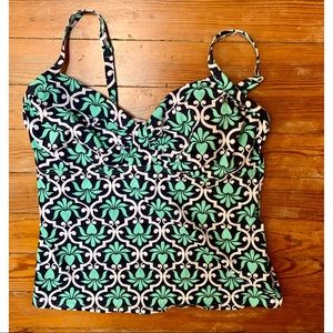 Green, white, blue swim top